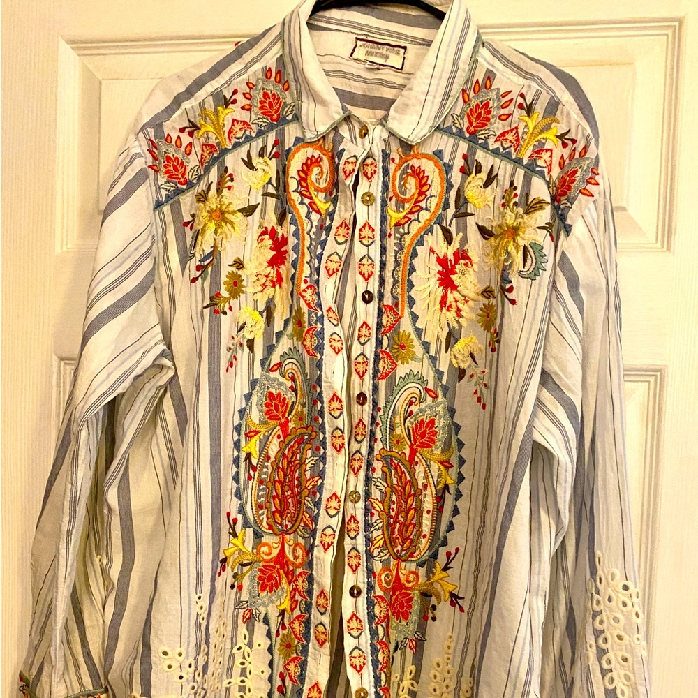 Johnny Was Workshop Embroidered Shirt XL